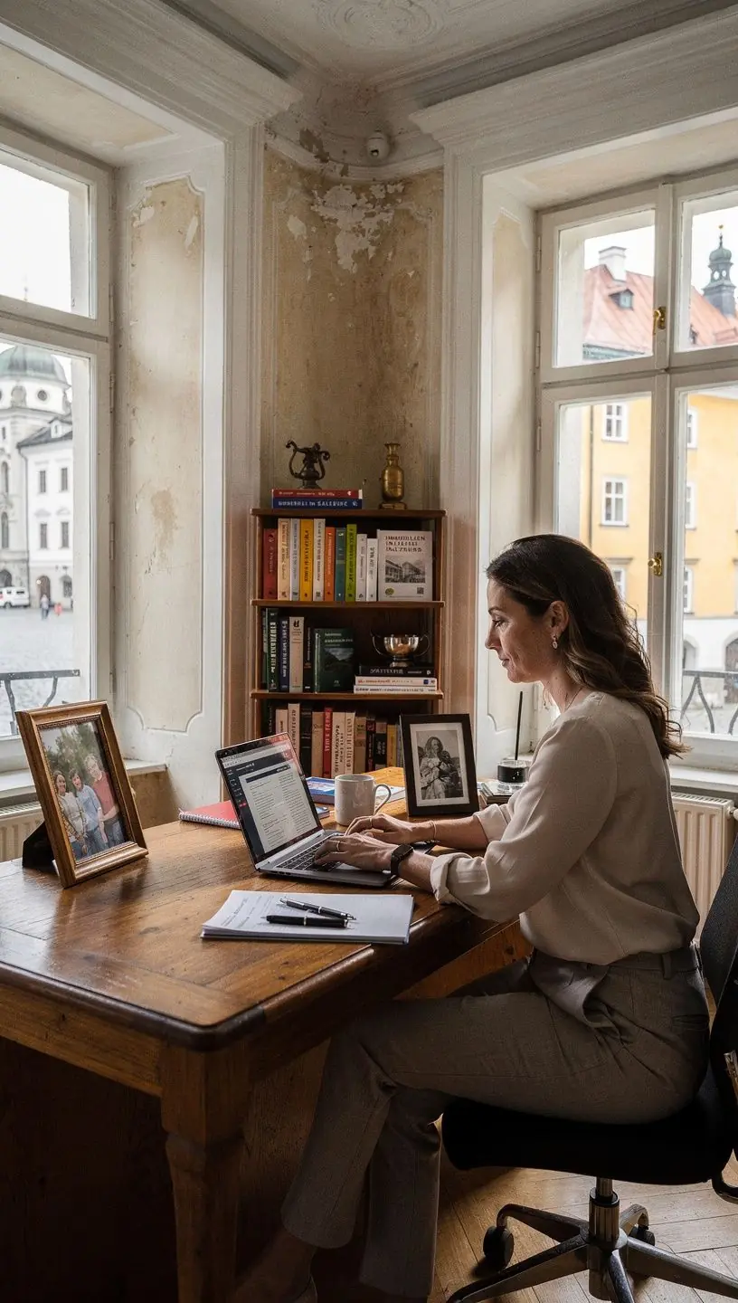 Fassade eines eleganten historischen Hauses, das traditionelle Architektur mit zeitgemäßem Komfort vereint.