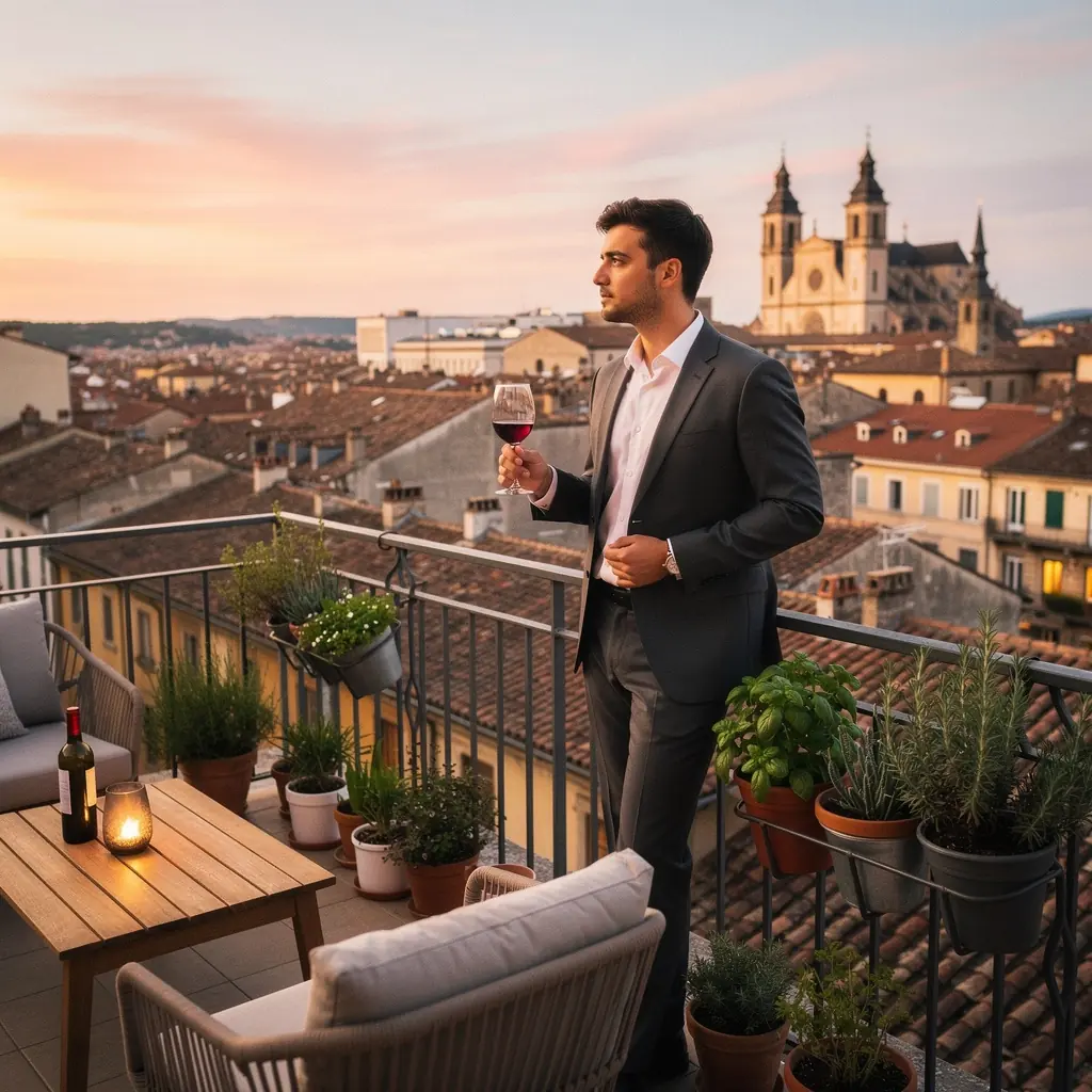 Fassade eines denkmalgeschützten Gebäudes, umgeben von malerischen Straßen.